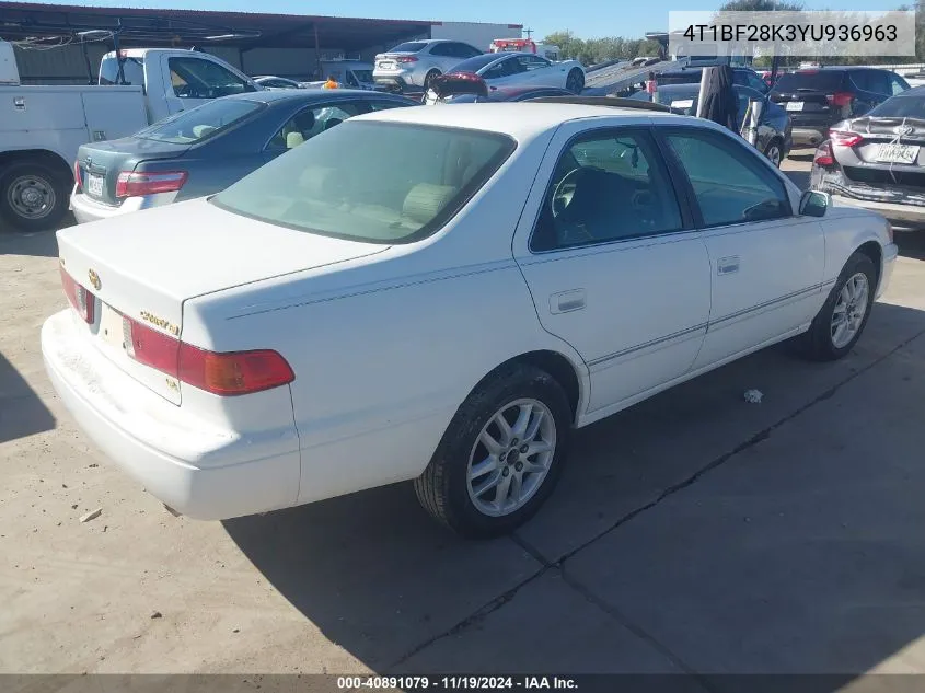 2000 Toyota Camry Xle V6 VIN: 4T1BF28K3YU936963 Lot: 40891079