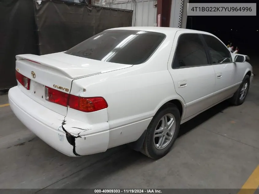 2000 Toyota Camry Le VIN: 4T1BG22K7YU964996 Lot: 40909303