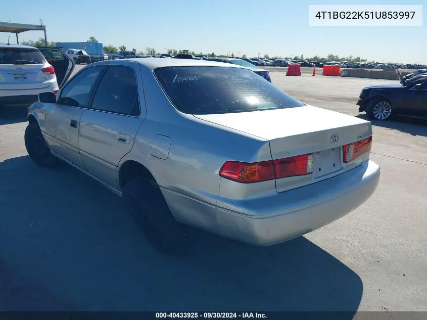 2001 Toyota Camry Le VIN: 4T1BG22K51U853997 Lot: 40433925