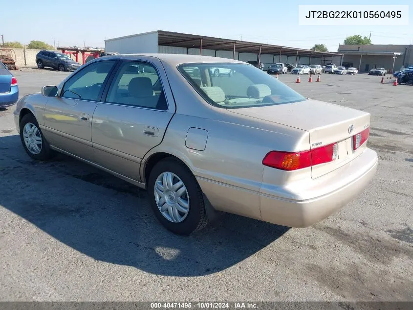 2001 Toyota Camry Le VIN: JT2BG22K010560495 Lot: 40471495