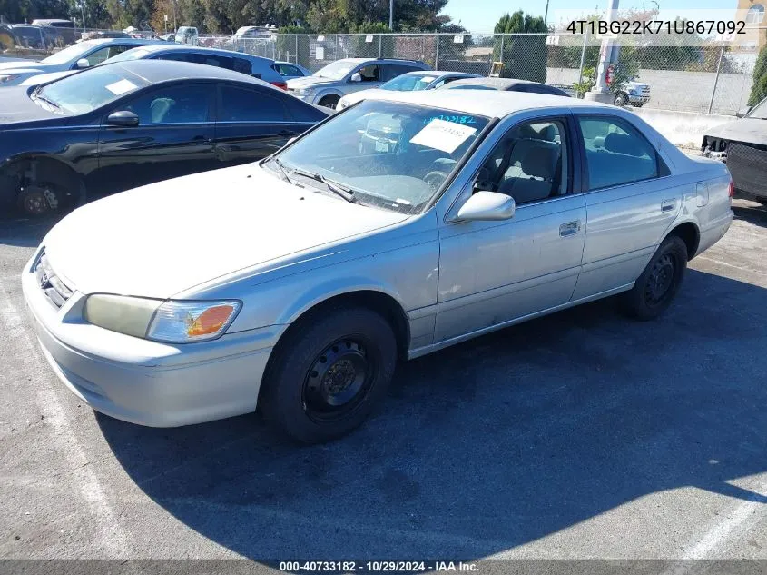 2001 Toyota Camry Le VIN: 4T1BG22K71U867092 Lot: 40733182