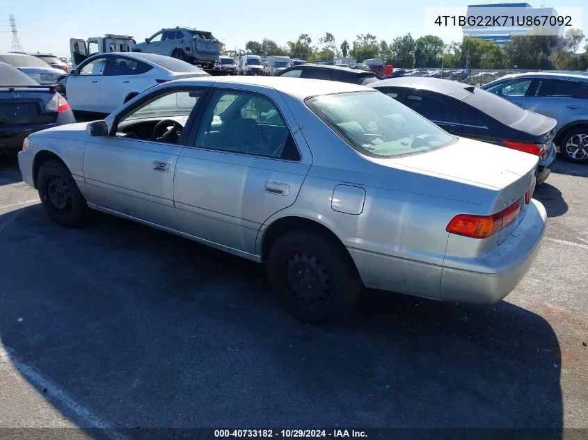 2001 Toyota Camry Le VIN: 4T1BG22K71U867092 Lot: 40733182