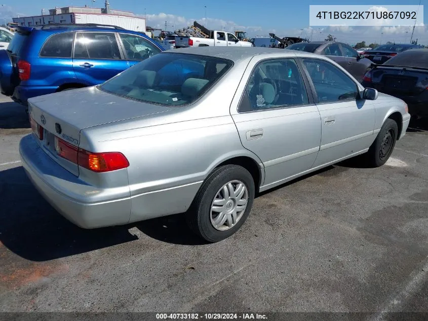 2001 Toyota Camry Le VIN: 4T1BG22K71U867092 Lot: 40733182