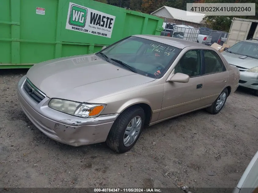 2001 Toyota Camry Le VIN: 4T1BG22K41U802040 Lot: 40784347