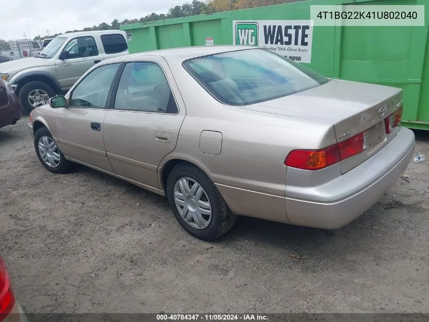 2001 Toyota Camry Le VIN: 4T1BG22K41U802040 Lot: 40784347