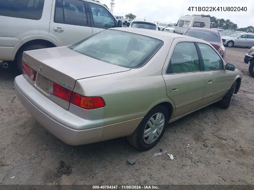 2001 Toyota Camry Le VIN: 4T1BG22K41U802040 Lot: 40784347