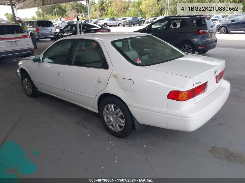 2001 Toyota Camry Le VIN: 4T1BG22K21U830662 Lot: 40790604