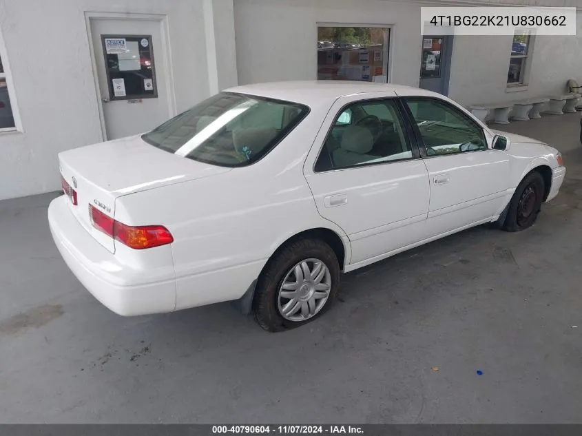 2001 Toyota Camry Le VIN: 4T1BG22K21U830662 Lot: 40790604