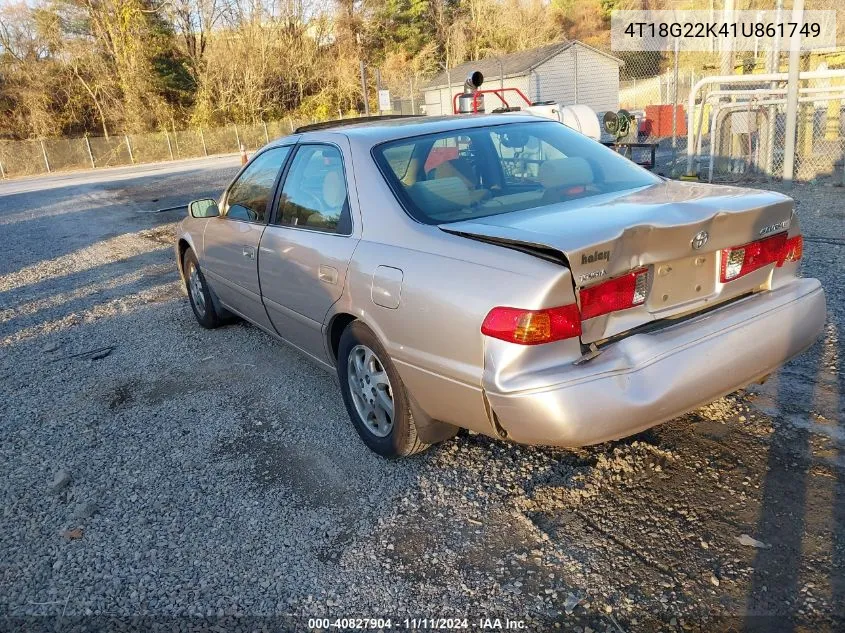 2001 Toyota Camry VIN: 4T18G22K41U861749 Lot: 40827904