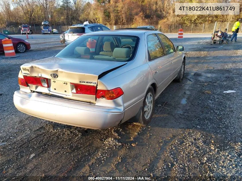 2001 Toyota Camry VIN: 4T18G22K41U861749 Lot: 40827904