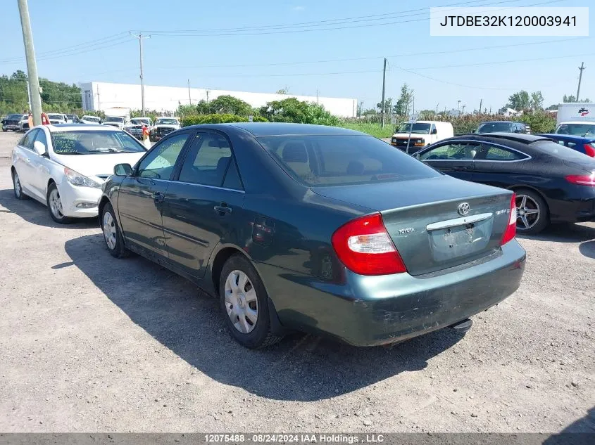 2002 Toyota Camry VIN: JTDBE32K120003941 Lot: 12075488