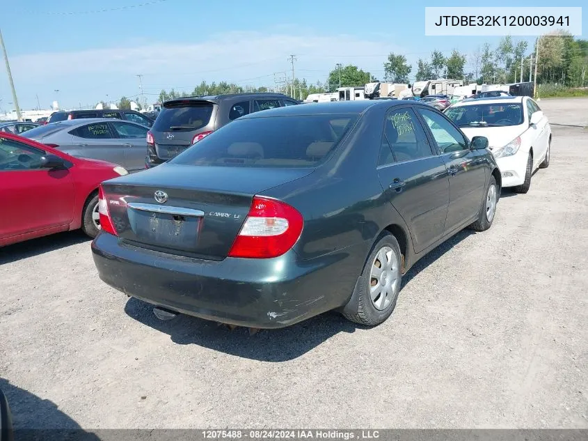 2002 Toyota Camry VIN: JTDBE32K120003941 Lot: 12075488