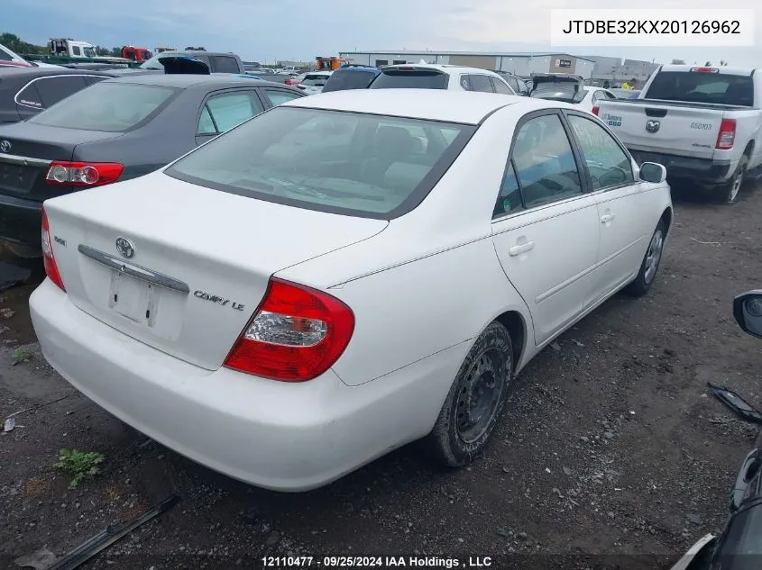 2002 Toyota Camry Le/Xle/Se VIN: JTDBE32KX20126962 Lot: 12110477