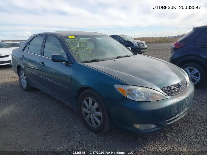 2002 Toyota Camry Le/Xle/Se VIN: JTDBF30K120003597 Lot: 12126849