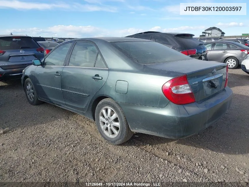 2002 Toyota Camry Le/Xle/Se VIN: JTDBF30K120003597 Lot: 12126849