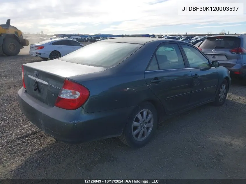 2002 Toyota Camry Le/Xle/Se VIN: JTDBF30K120003597 Lot: 12126849