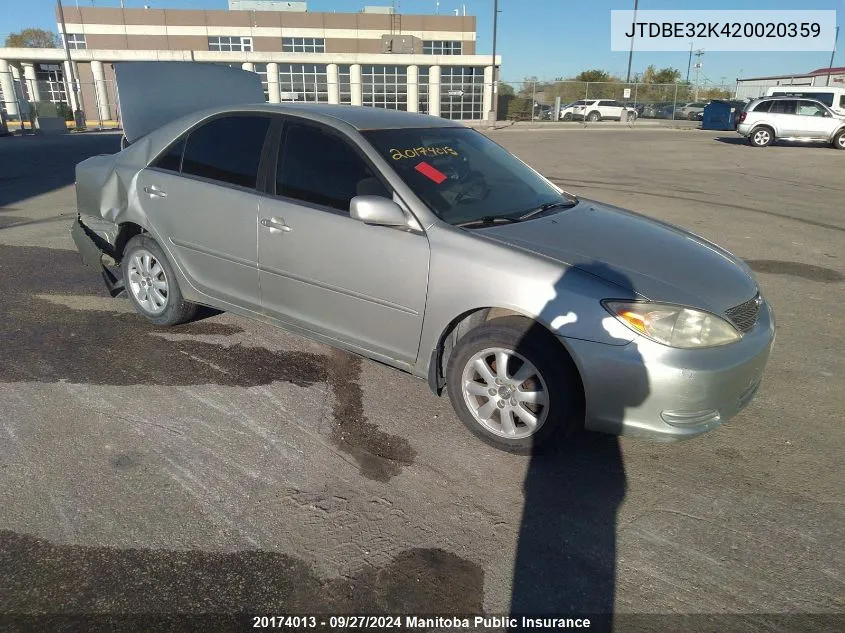 2002 Toyota Camry Xle VIN: JTDBE32K420020359 Lot: 20174013