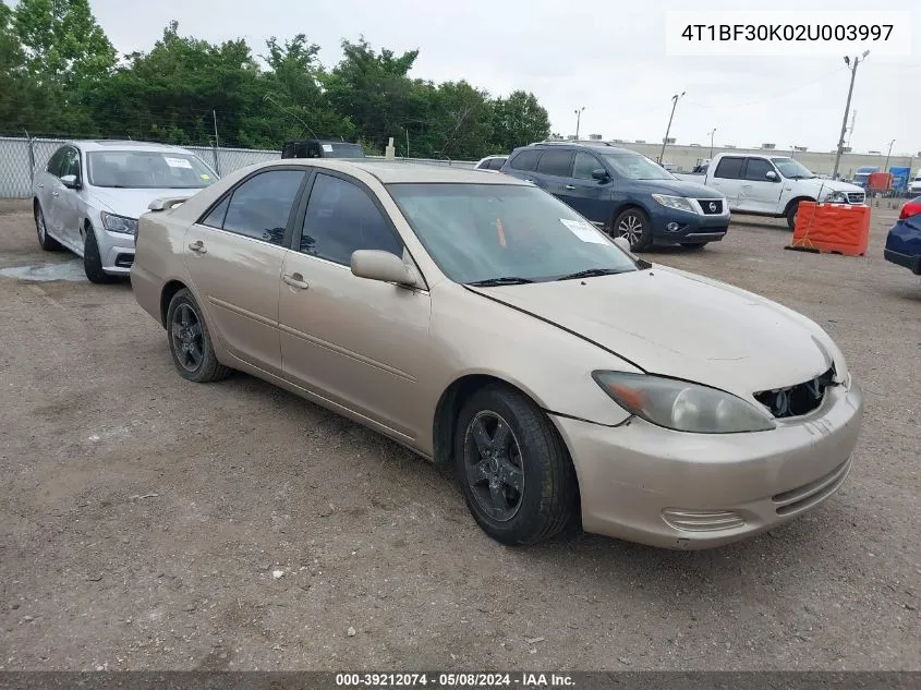 2002 Toyota Camry Se V6 VIN: 4T1BF30K02U003997 Lot: 39212074