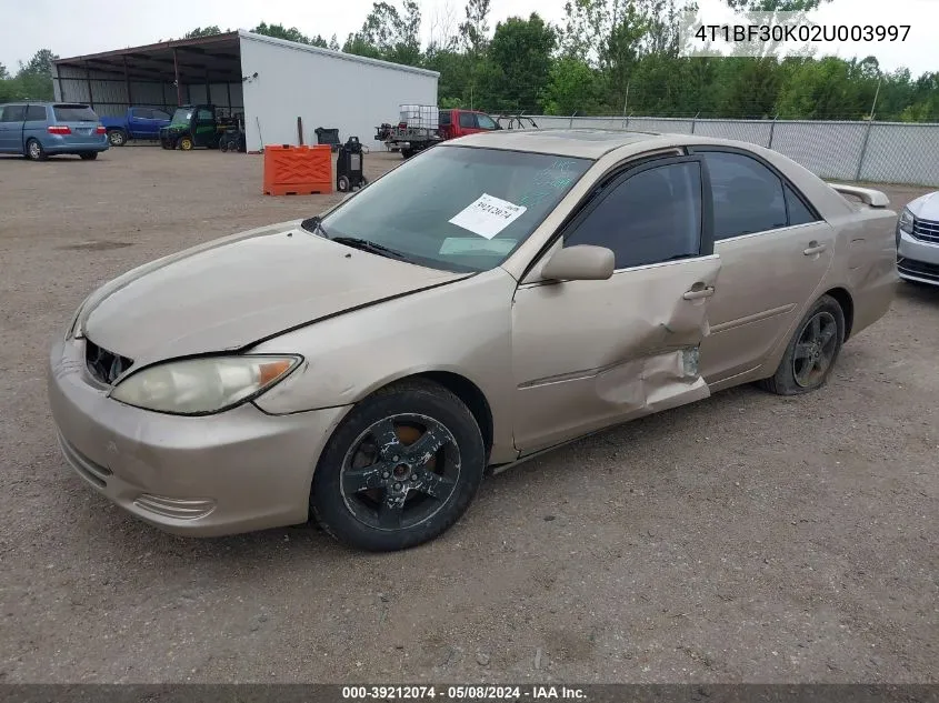 2002 Toyota Camry Se V6 VIN: 4T1BF30K02U003997 Lot: 39212074