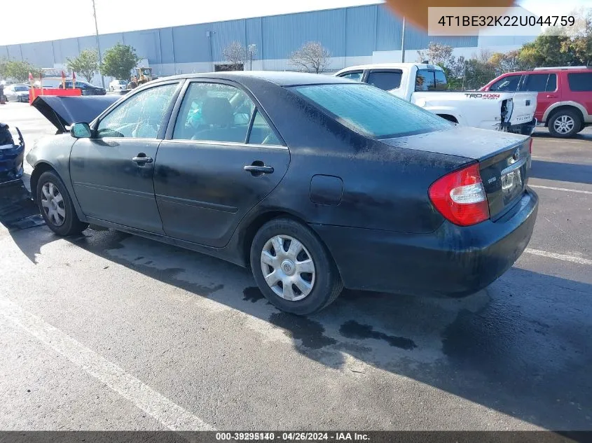 2002 Toyota Camry Le VIN: 4T1BE32K22U044759 Lot: 39295140