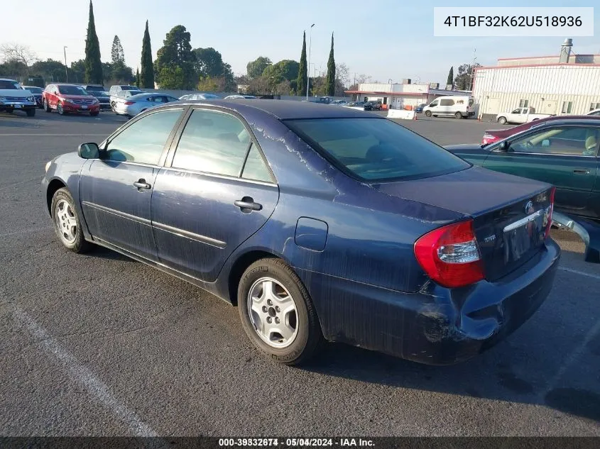 2002 Toyota Camry Le VIN: 4T1BF32K62U518936 Lot: 39332674