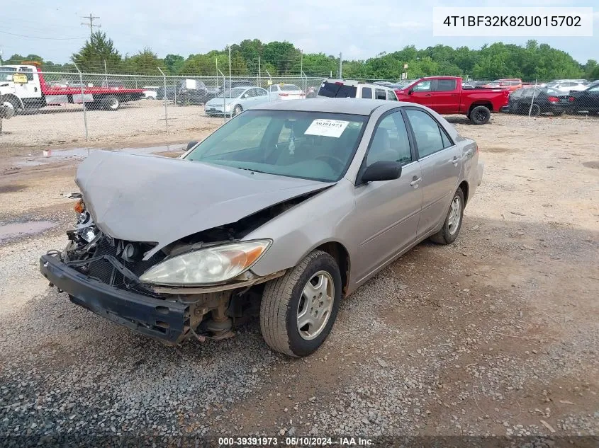 2002 Toyota Camry Le V6 VIN: 4T1BF32K82U015702 Lot: 39391973