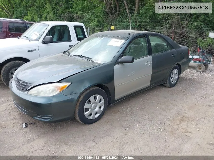 2002 Toyota Camry Le VIN: 4T1BE32KX2U567513 Lot: 39504132