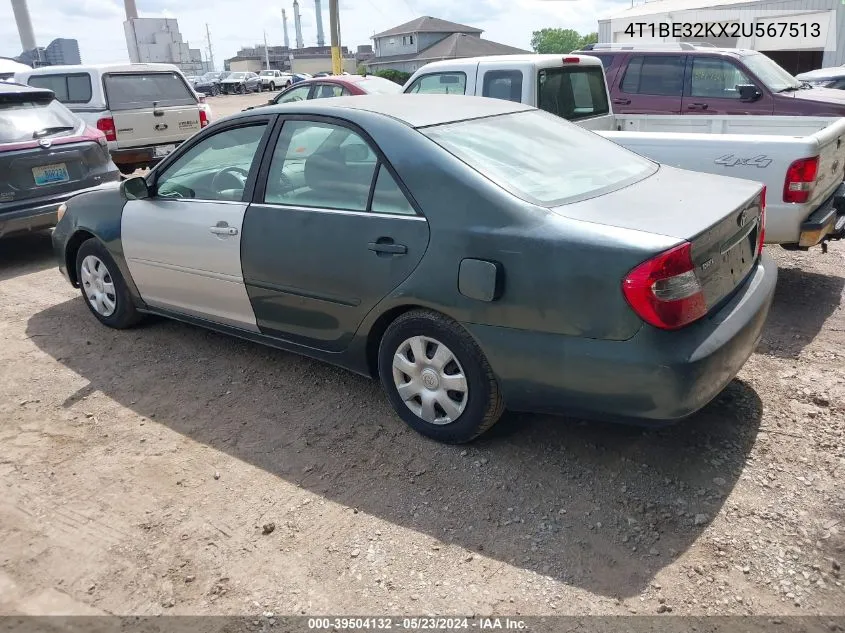 2002 Toyota Camry Le VIN: 4T1BE32KX2U567513 Lot: 39504132