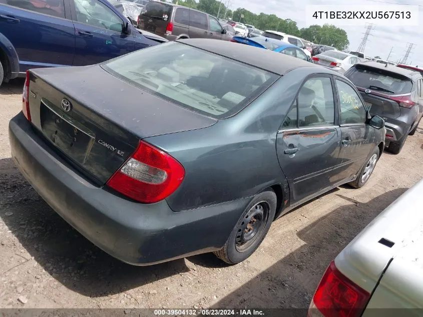 2002 Toyota Camry Le VIN: 4T1BE32KX2U567513 Lot: 39504132