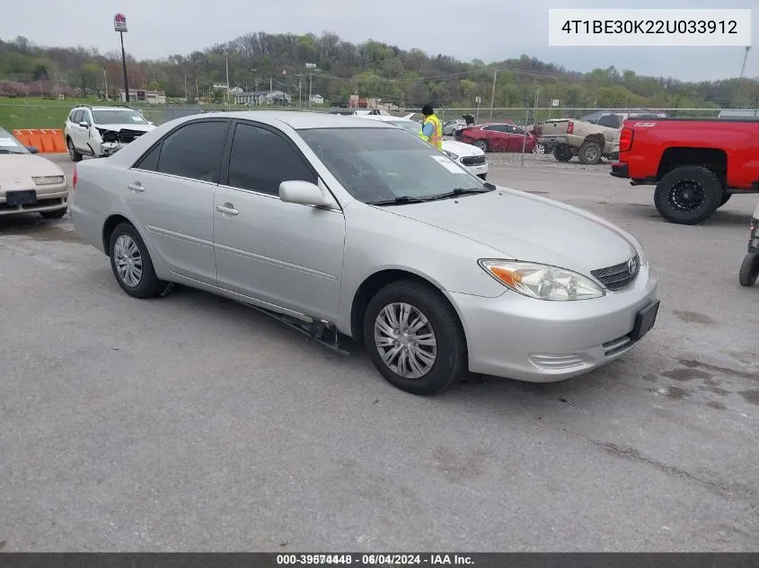 2002 Toyota Camry Le VIN: 4T1BE30K22U033912 Lot: 39574448