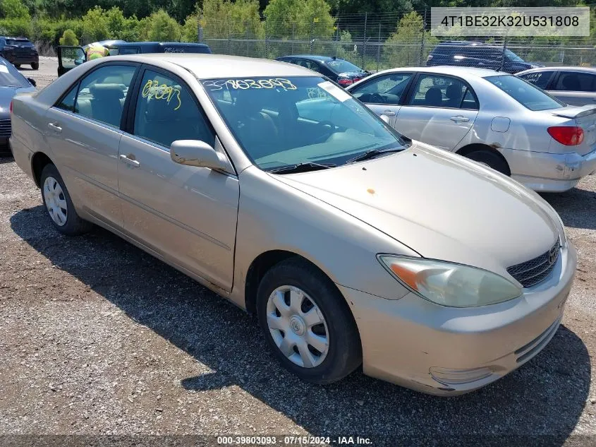 2002 Toyota Camry Le VIN: 4T1BE32K32U531808 Lot: 39803093