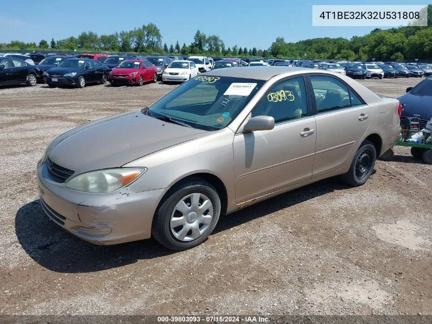 2002 Toyota Camry Le VIN: 4T1BE32K32U531808 Lot: 39803093