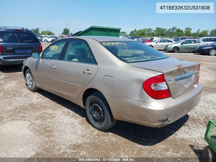 2002 Toyota Camry Le VIN: 4T1BE32K32U531808 Lot: 39803093