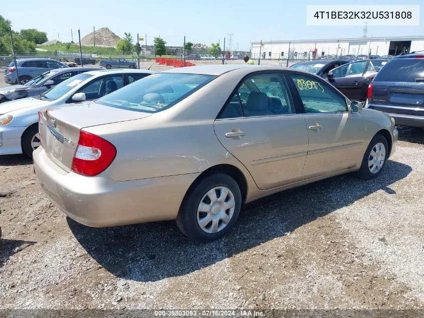 2002 Toyota Camry Le VIN: 4T1BE32K32U531808 Lot: 39803093