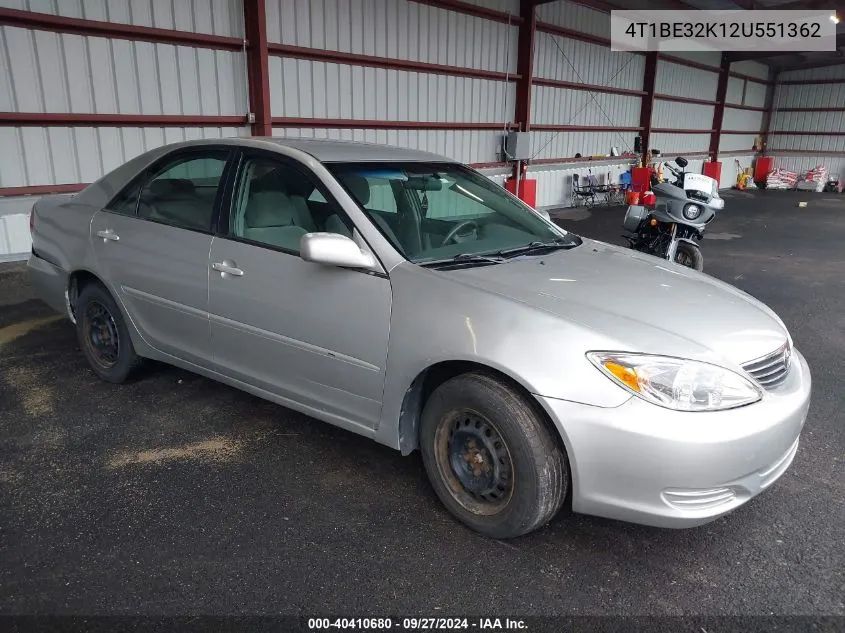 2002 Toyota Camry Le VIN: 4T1BE32K12U551362 Lot: 40410680