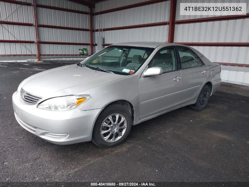 2002 Toyota Camry Le VIN: 4T1BE32K12U551362 Lot: 40410680