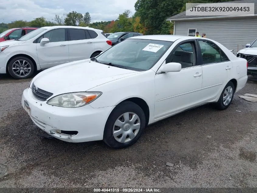 2002 Toyota Camry Le VIN: JTDBE32K920049453 Lot: 40441015