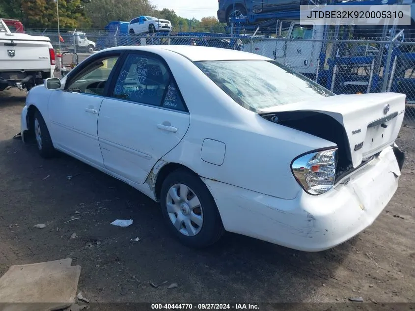 2002 Toyota Camry Le VIN: JTDBE32K920005310 Lot: 40444770