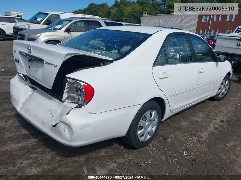 2002 Toyota Camry Le VIN: JTDBE32K920005310 Lot: 40444770