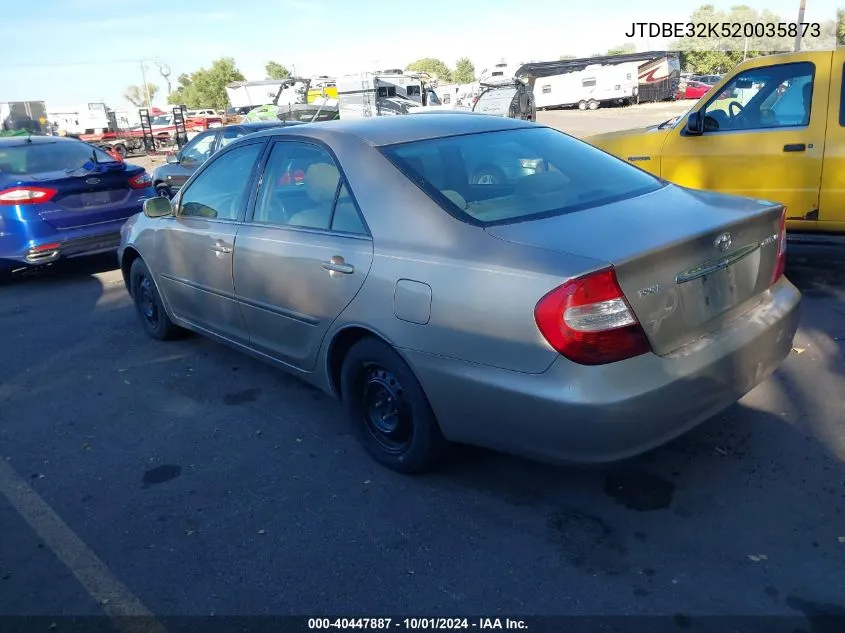 2002 Toyota Camry Le VIN: JTDBE32K520035873 Lot: 40447887