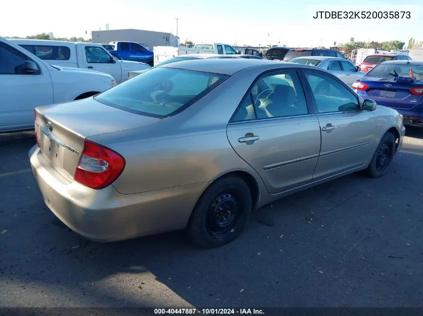 2002 Toyota Camry Le VIN: JTDBE32K520035873 Lot: 40447887