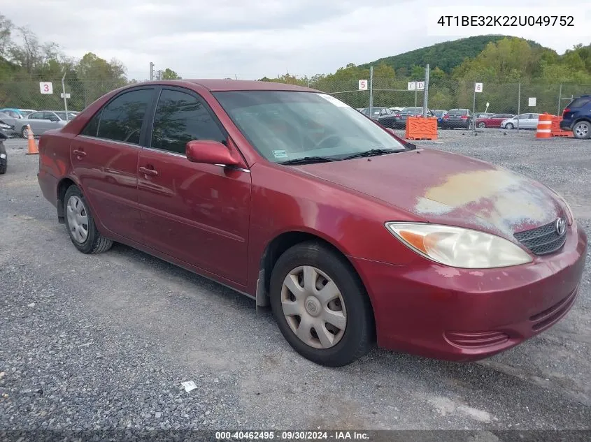 2002 Toyota Camry Le VIN: 4T1BE32K22U049752 Lot: 40462495