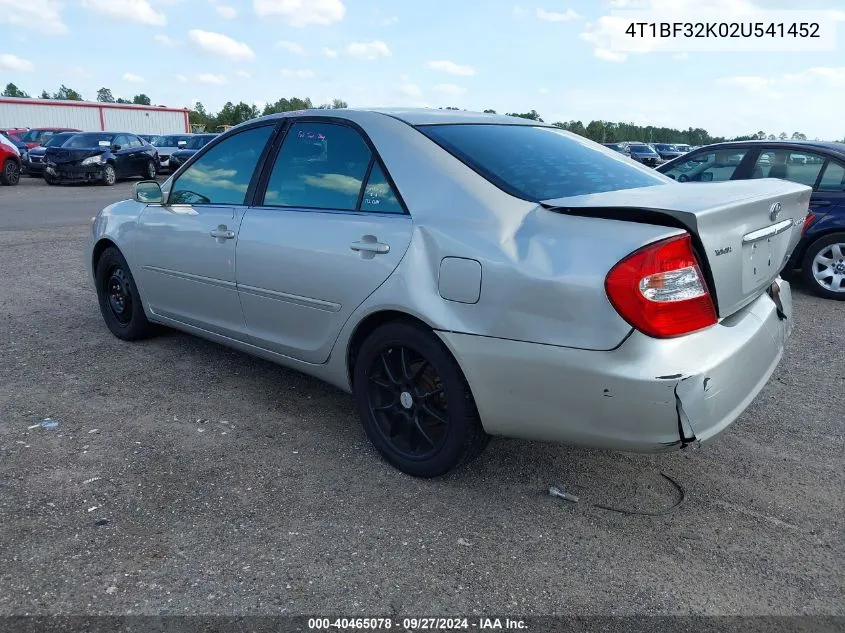 2002 Toyota Camry Xle V6 VIN: 4T1BF32K02U541452 Lot: 40465078