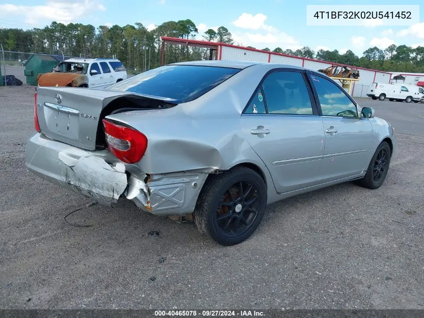 2002 Toyota Camry Xle V6 VIN: 4T1BF32K02U541452 Lot: 40465078