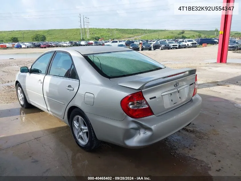 2002 Toyota Camry Le/Xle/Se VIN: 4T1BE32K92U554347 Lot: 40465402