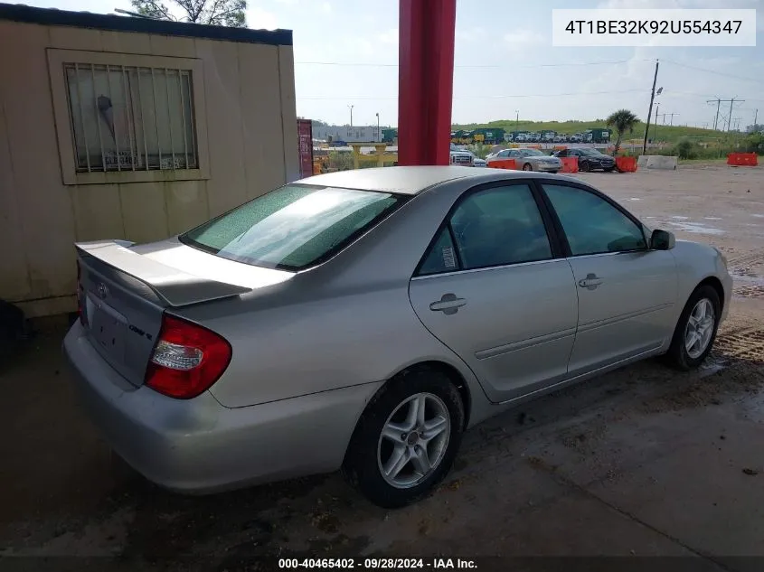 2002 Toyota Camry Le/Xle/Se VIN: 4T1BE32K92U554347 Lot: 40465402