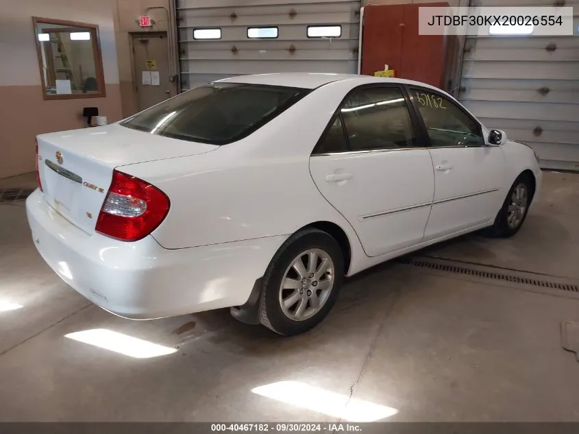 2002 Toyota Camry Xle V6 VIN: JTDBF30KX20026554 Lot: 40467182