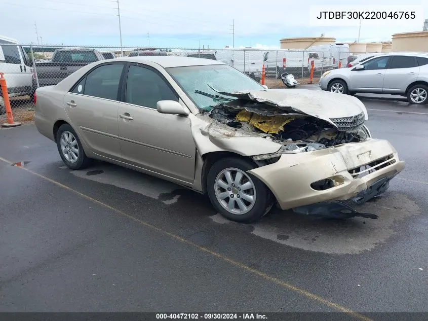 2002 Toyota Camry Le V6/Se V6/Xle V6 VIN: JTDBF30K220046765 Lot: 40472102