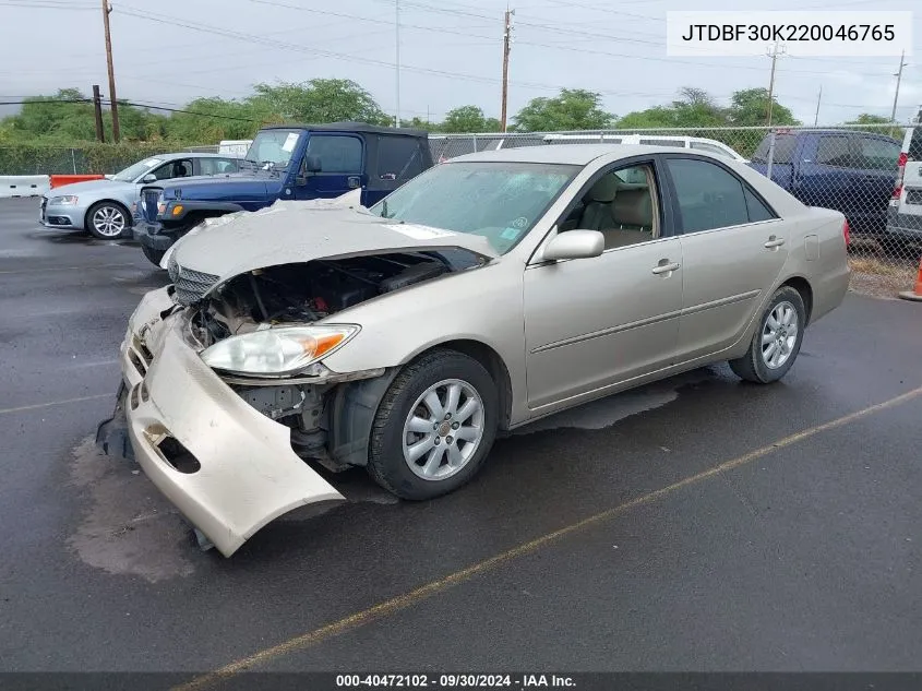 2002 Toyota Camry Le V6/Se V6/Xle V6 VIN: JTDBF30K220046765 Lot: 40472102