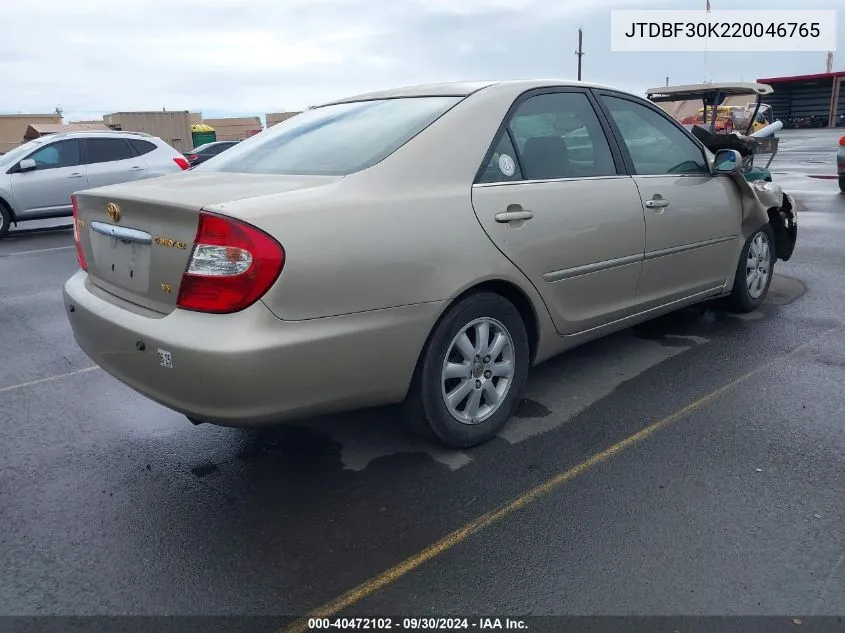 2002 Toyota Camry Le V6/Se V6/Xle V6 VIN: JTDBF30K220046765 Lot: 40472102